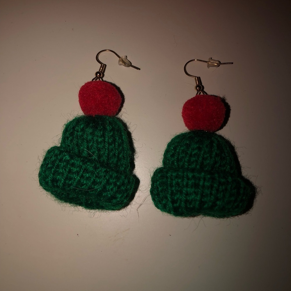 Winter beanie hat earrings